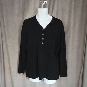 Tribal 4x (Fits Smaller) Black Buttoned V-Neck Sweater